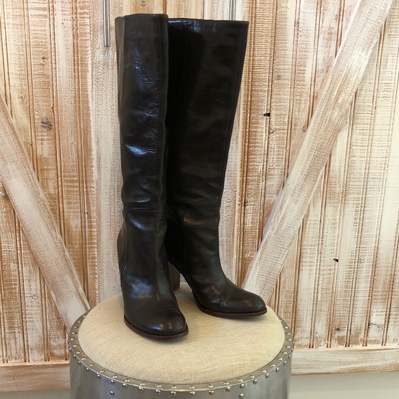 Ivanka Trump Dark Brown Leather Heeled Boots - Picture 1 of 7